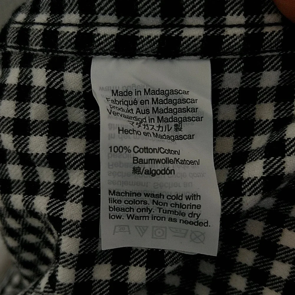 J.Crew Mercantile Popover Top Women XS Black White Gingham Zip Plaid Shirt